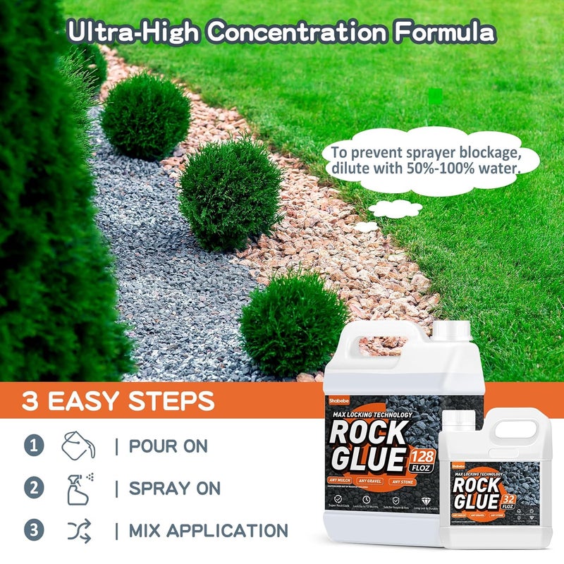 Shabebe Rock Glue, Mulch Glue 2Gallon Long-Lasting Dries-Clear Strong Pea Gravel Binder for Pebble Fast-Drying Pebble Glue&Gravel Hold Mulch for Landscaping, Pine Straw, Outdoor Strong Stone Hold - Image 4